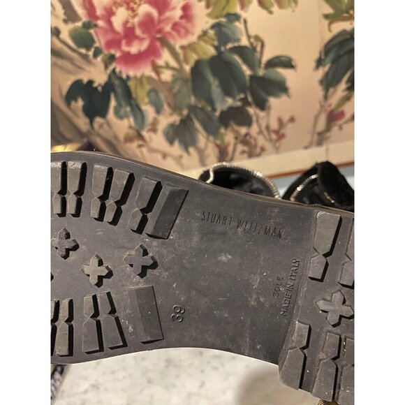 Stuart Weitzman Boots Womens Size 8.5 Black Shearling Fur Lined Zipper Italy - Picture 6 of 6